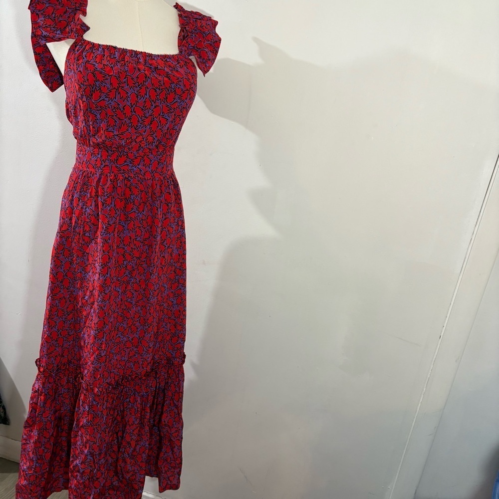 Derek Lam 10 Crosby Off Shoulder Tiered Silk Blend Maxi Dress Red Ruffles Sz 0 - Picture 2 of 16